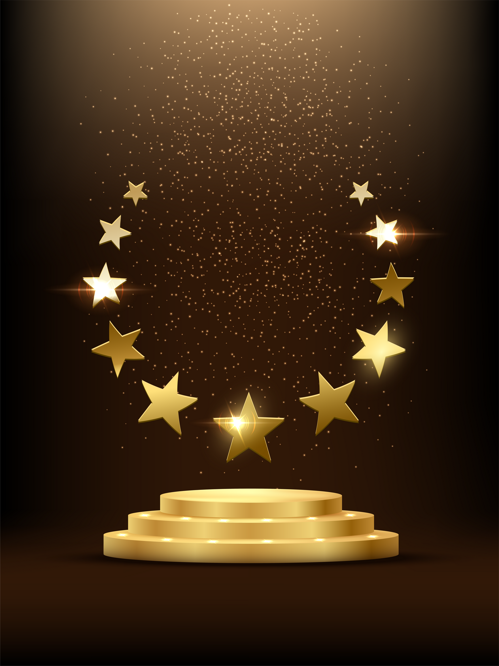 Golden podium with stars glowing